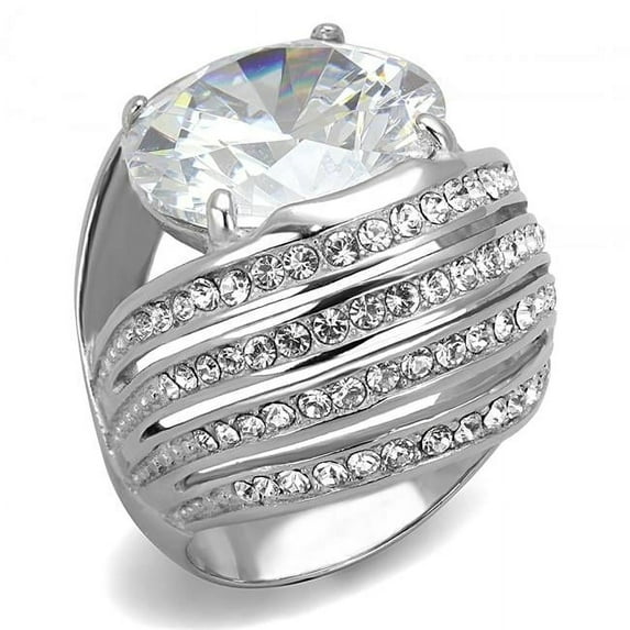 Alamode TK3263-8 Women High Polished Stainless Steel Ring with AAA Grade CZ in Clear - Size 8