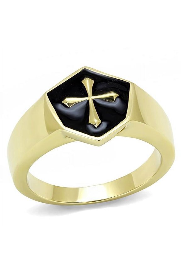 Alamode TK3268-8 Men IP Gold Stainless Steel Ring with Epoxy in Jet - Size 8