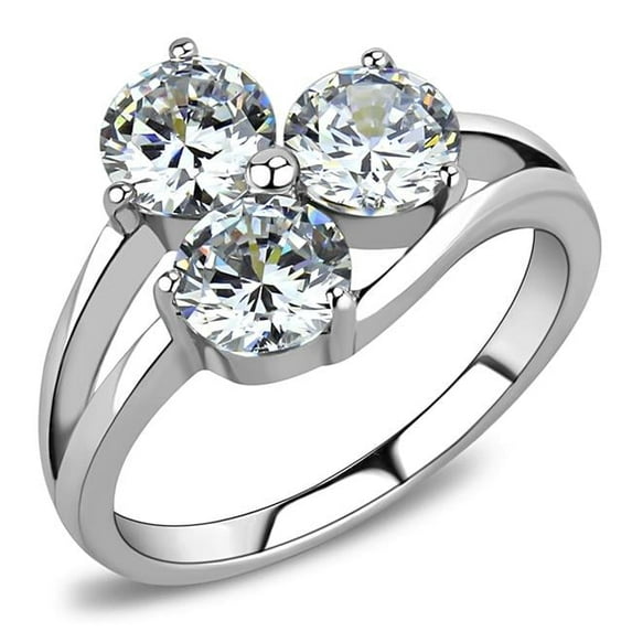 Alamode TK3430-6 Women High Polished Stainless Steel Ring with AAA Grade CZ in Clear - Size 6