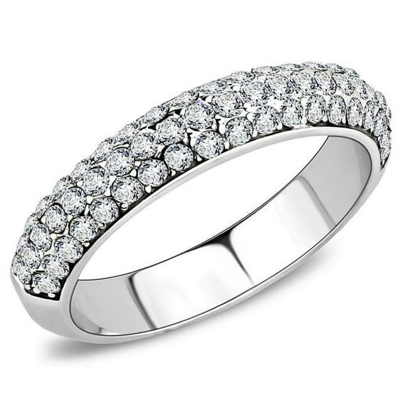 Alamode TK3437-7 Women High Polished Stainless Steel Ring with Top Grade Crystal in Clear - Size 7