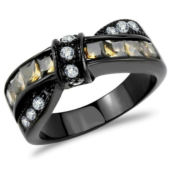 Alamode TK3452-6 Women IP Black Stainless Steel Ring with Synthetic in Brown - Size 6