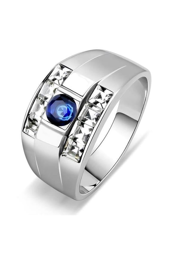 Alamode TK3463-13 Men High Polished Stainless Steel Ring with Synthetic in Montana - Size 13