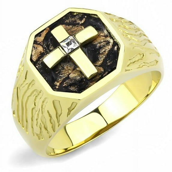 Alamode TK3464-11 Men IP Gold Stainless Steel Ring with Top Grade Crystal in Clear - Size 11