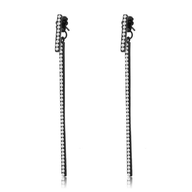 Alamode TK3470 Women IP Black Stainless Steel Earrings with Top Grade Crystal in Clear