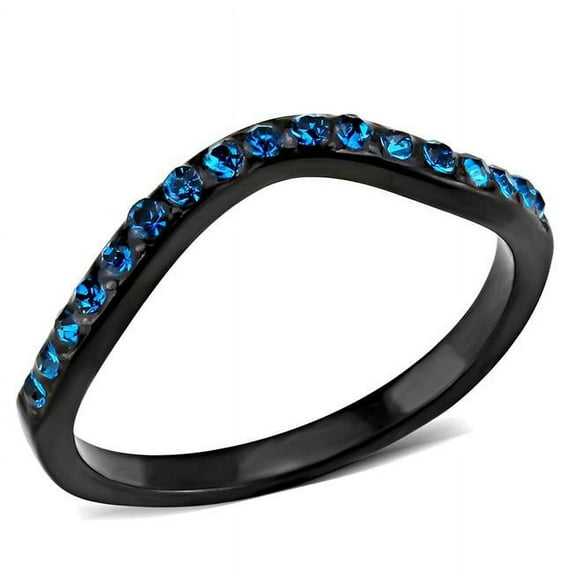 Alamode TK3557-9 Women IP Black Stainless Steel Ring with Top Grade Crystal in Blue Zircon - Size 9