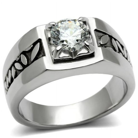 Alamode TK356-10 Men High Polished Stainless Steel Ring with AAA Grade CZ in Clear - Size 10