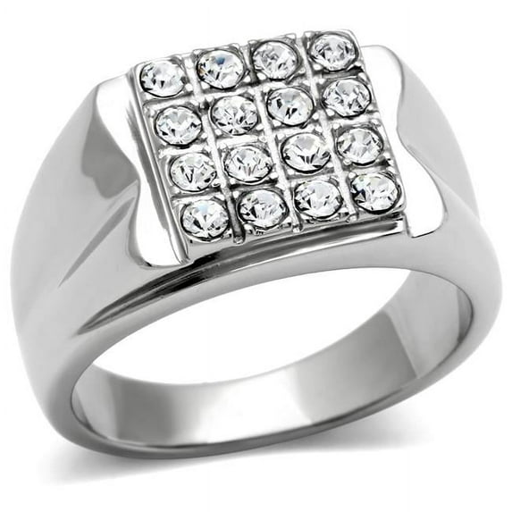 Alamode TK359-10 Men High Polished Stainless Steel Ring with Top Grade Crystal in Clear - Size 10