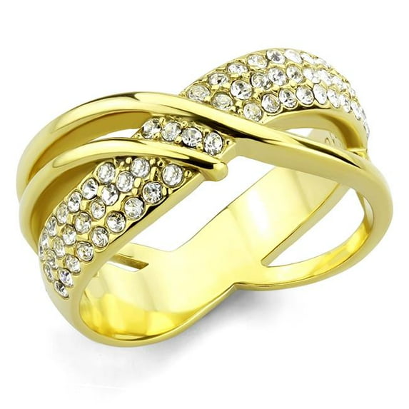 Alamode TK3632-10 Women IP Gold Stainless Steel Ring with Top Grade Crystal in Clear - Size 10