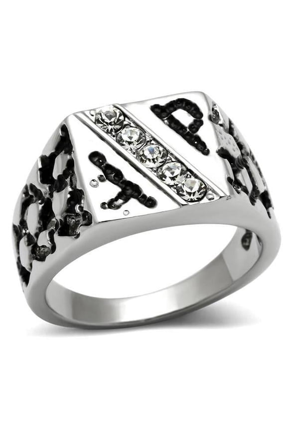 Alamode TK367-13 Men High Polished Stainless Steel Ring with Top Grade Crystal in Clear - Size 13