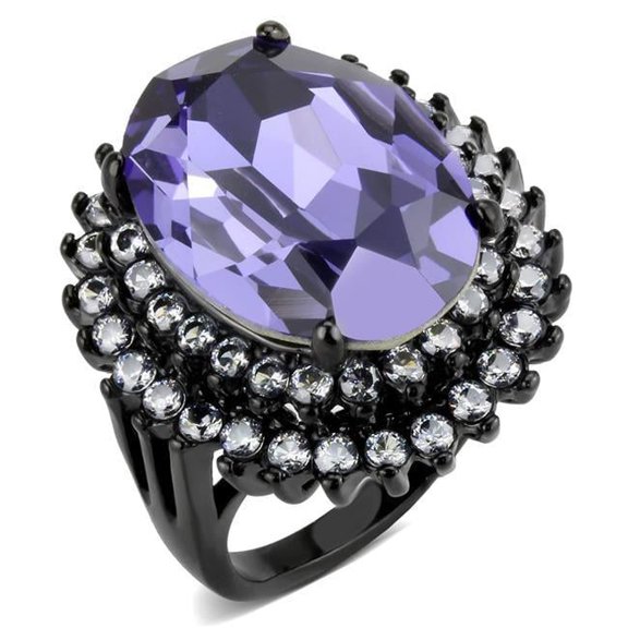 Alamode TK3687-5 Women IP Black Stainless Steel Ring with Top Grade Crystal in Tanzanite - Size 5