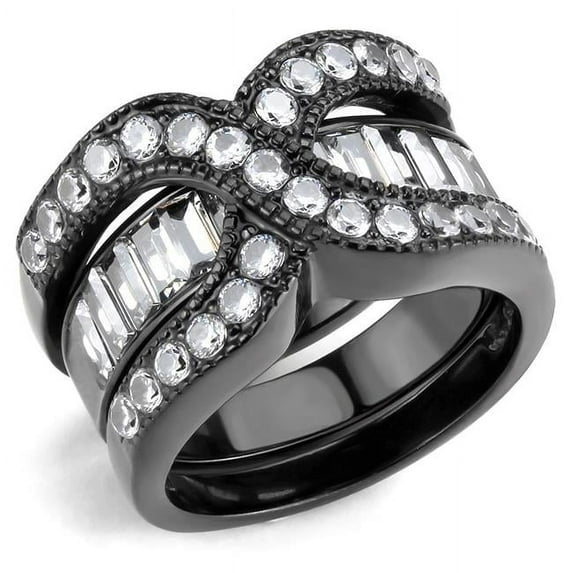 Alamode TK3694-5 Women IP Black Stainless Steel Ring with AAA Grade CZ in Clear - Size 5