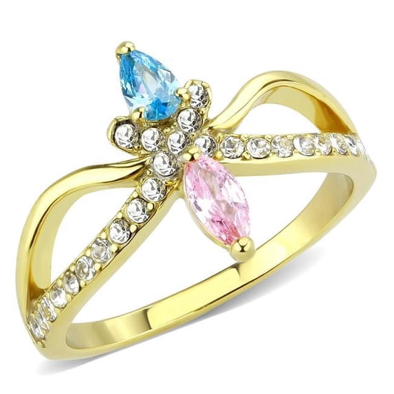 Alamode TK3712-8 Women IP Gold Stainless Steel Ring with AAA Grade CZ in Multi Color - Size 8