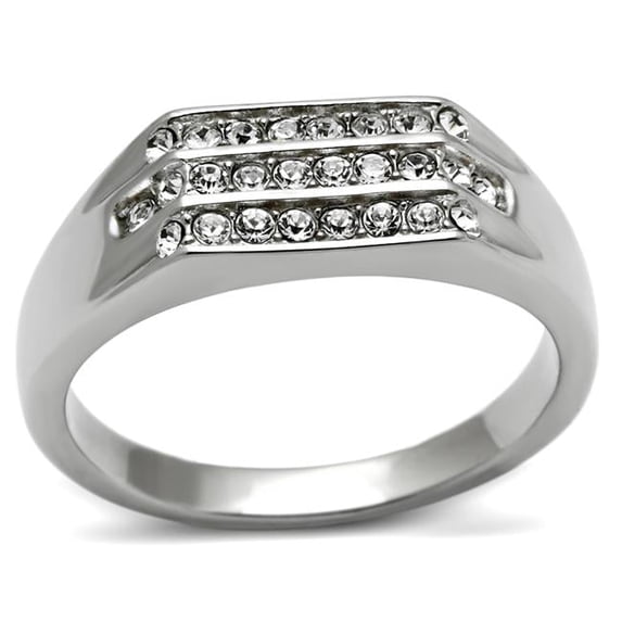 Alamode TK375-13 Men High Polished Stainless Steel Ring with Top Grade Crystal in Clear - Size 13