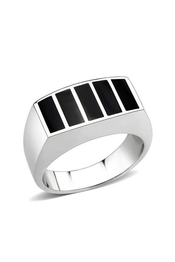 Alamode TK3767-12 High Polished No Plating Stainless Steel Ring with Epoxy, Jet - Size 12