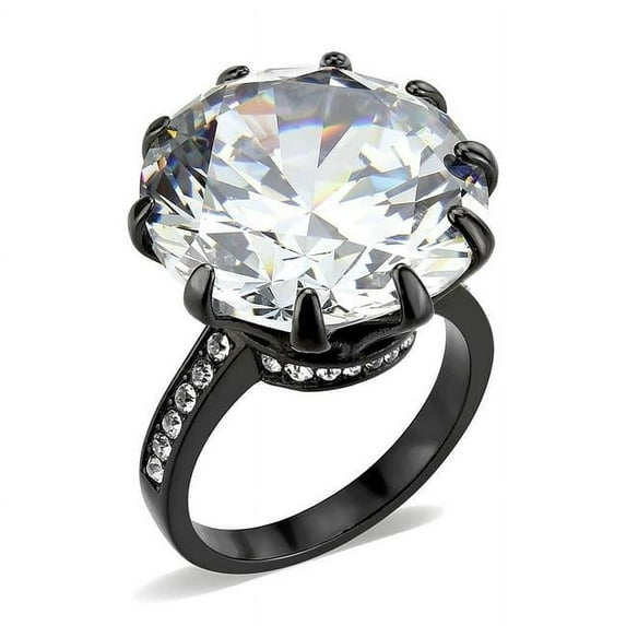Alamode TK3793-6 IP Black Ion Plating Stainless Steel Ring with AAA Grade CZ, Clear - Size 6