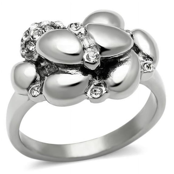 Alamode TK476-7 Women High Polished Stainless Steel Ring with Top Grade Crystal in Clear - Size 7