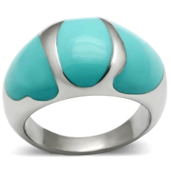 Alamode TK509-7 Women High Polished Stainless Steel Ring with Epoxy in Turquoise - Size 7
