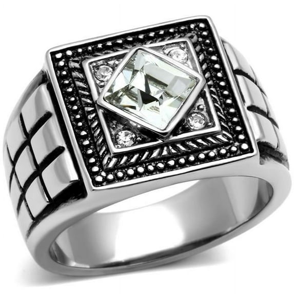 Alamode TK589-8 Men High Polished Stainless Steel Ring with Top Grade Crystal in Clear - Size 8