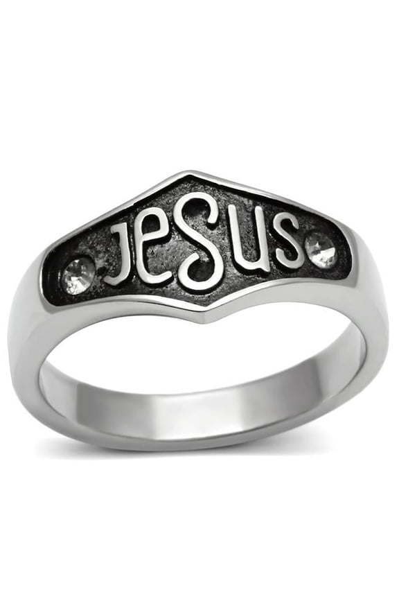 Alamode TK631-7 Unisex High Polished Stainless Steel Ring with Top Grade Crystal in Clear - Size 7