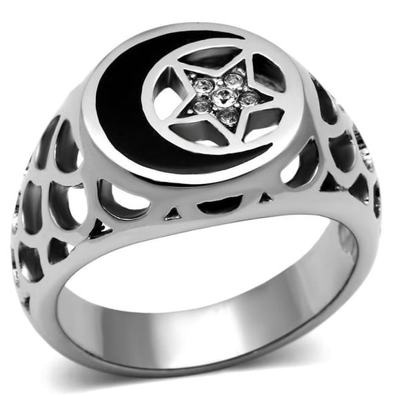 Alamode TK706-13 Men High Polished Stainless Steel Ring with Top Grade Crystal in Clear - Size 13