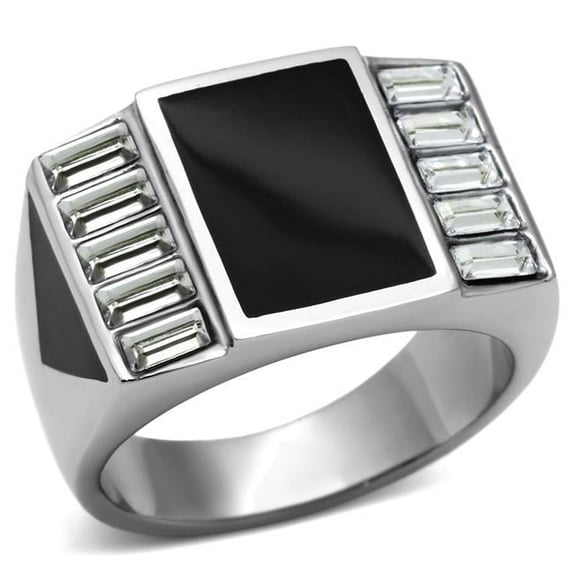 Alamode TK712-11 Men High Polished Stainless Steel Ring with Top Grade Crystal in Clear - Size 11