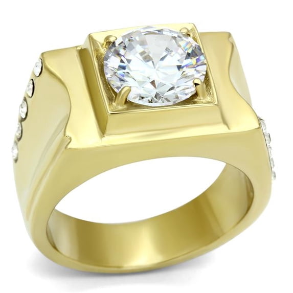 Alamode TK721-12 Men IP Gold Stainless Steel Ring with AAA Grade CZ in Clear - Size 12
