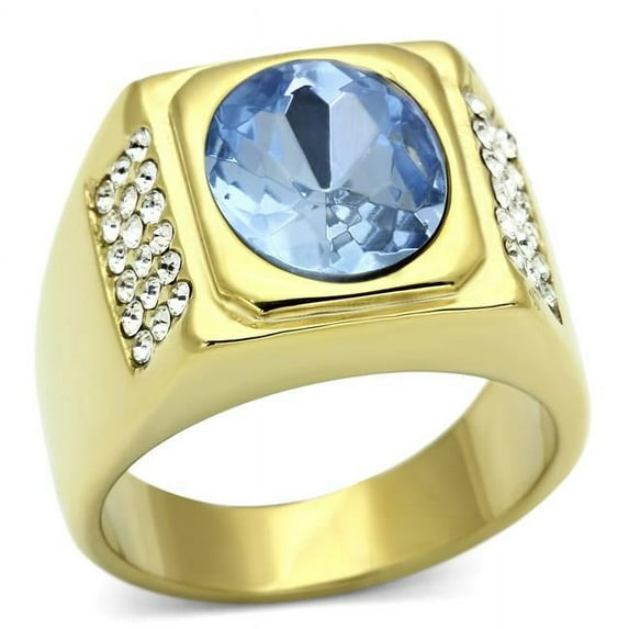 Alamode TK730-8 Men IP Gold Stainless Steel Ring with Synthetic in Light Sapphire - Size 8