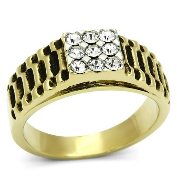 Alamode TK753-9 Men Two-Tone IP Gold Stainless Steel Ring with Top Grade Crystal in Clear - Size 9