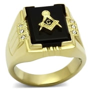 Alamode TK795-8 Men IP Gold Stainless Steel Ring with Semi-Precious in Jet - Size 8