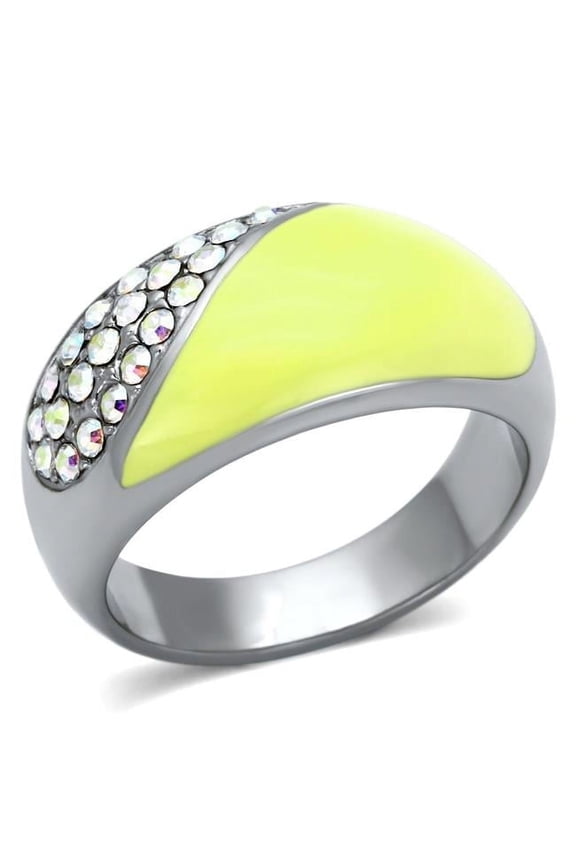 Alamode TK829-10 High Polished No Plating Stainless Steel Ring with Top Grade Crystal, Rainbow Effect Aurora Borealis - Size 10