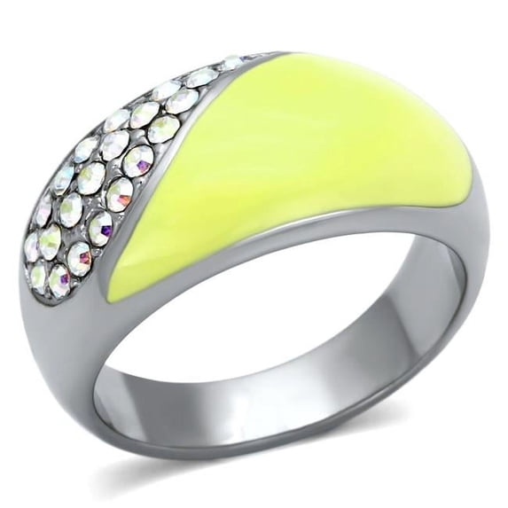 Alamode TK829-8 High Polished No Plating Stainless Steel Ring with Top Grade Crystal, Rainbow Effect Aurora Borealis - Size 8