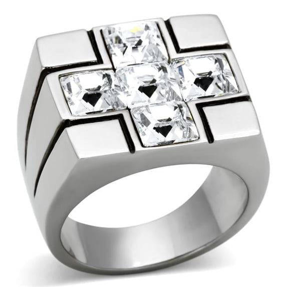 Alamode TK919-11 Men High Polished Stainless Steel Ring with Top Grade Crystal in Clear - Size 11