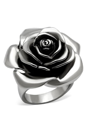 Alamode TK923-5 Women High Polished Stainless Steel Ring with Epoxy in Jet - Size 5