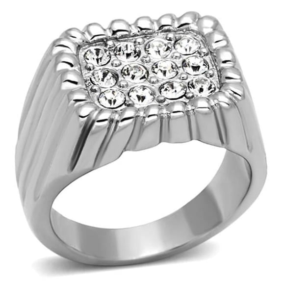 Alamode TK940-6 High Polished No Plating Stainless Steel Ring with Top Grade Crystal, Clear - Size 6