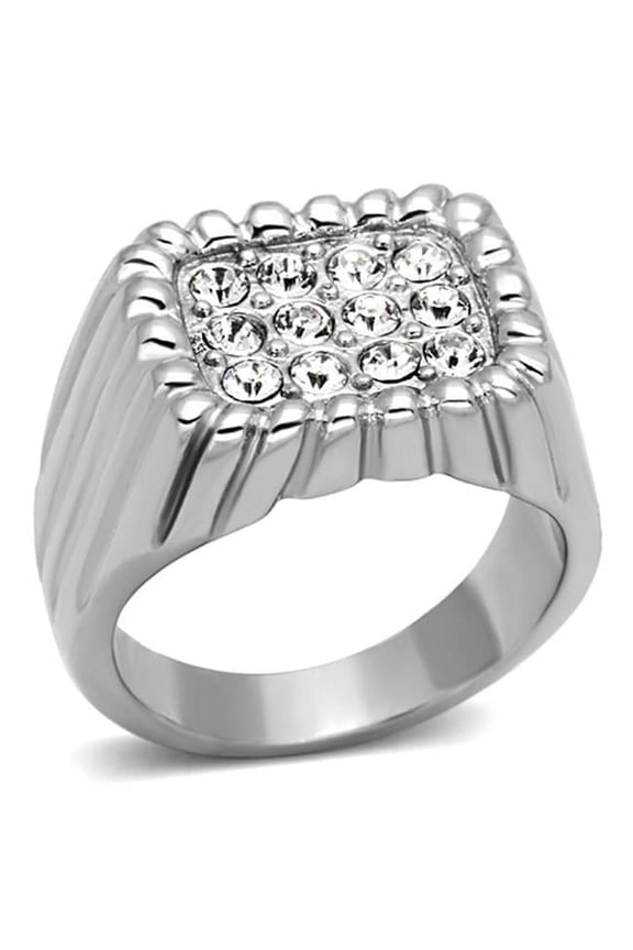 Alamode TK940-7 High Polished No Plating Stainless Steel Ring with Top Grade Crystal, Clear - Size 7