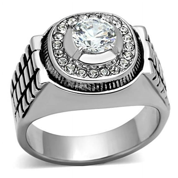 Alamode TK948-11 Men High Polished Stainless Steel Ring with AAA Grade CZ in Clear - Size 11
