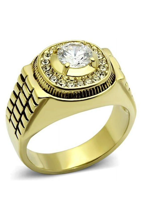 Alamode TK948G-13 Men IP Gold Stainless Steel Ring with AAA Grade CZ in Clear - Size 13