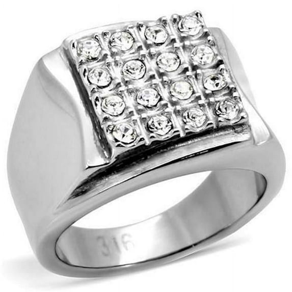 Alamode TK95409-9 Men High Polished Stainless Steel Ring with Top Grade Crystal in Clear - Size 9