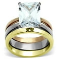 thumbnail image 1 of Alamode TK962-9 Women Three Tone IP Stainless Steel Ring with AAA Grade CZ in Clear - Size 9, 1 of 1