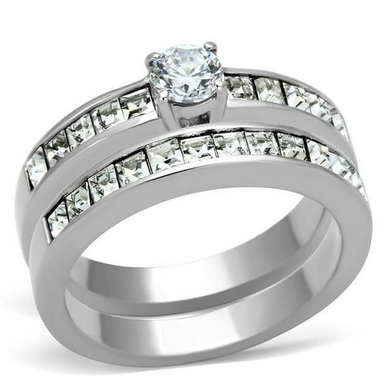 Alamode TK972-9 Women High Polished Stainless Steel Ring with AAA Grade CZ in Clear - Size 9