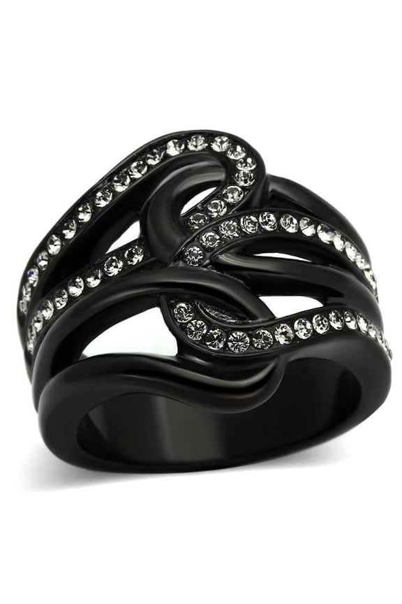 Alamode TK978-10 Women IP Black Stainless Steel Ring with Top Grade Crystal in Black Diamond - Size 10