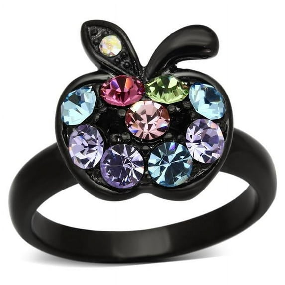 Alamode TK984-8 Women IP Black Stainless Steel Ring with Top Grade Crystal in Multi Color - Size 8