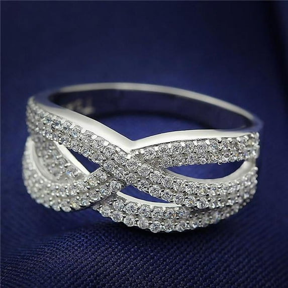 Alamode TS008-6 Rhodium 925 Sterling Silver Ring with AAA Grade CZ, Clear - Size 6