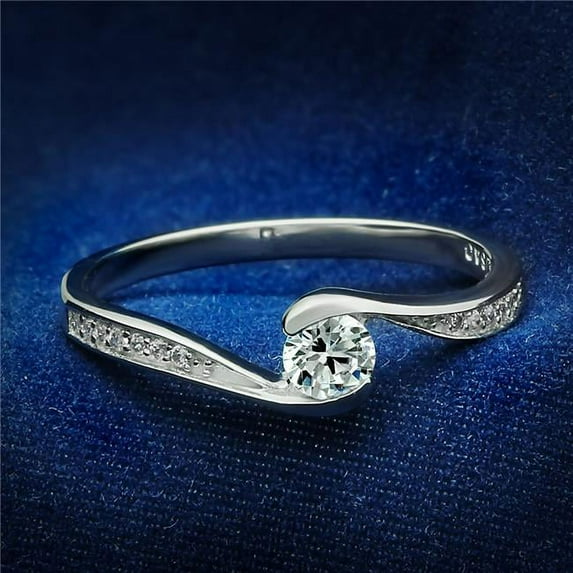 Alamode TS041-7 Women Rhodium 925 Sterling Silver Ring with AAA Grade CZ in Clear - Size 7