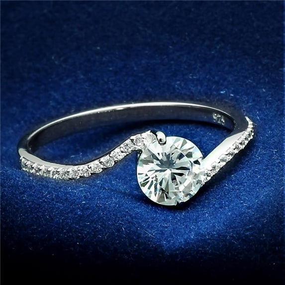 Alamode TS045-7 Women Rhodium 925 Sterling Silver Ring with AAA Grade CZ in Clear - Size 7