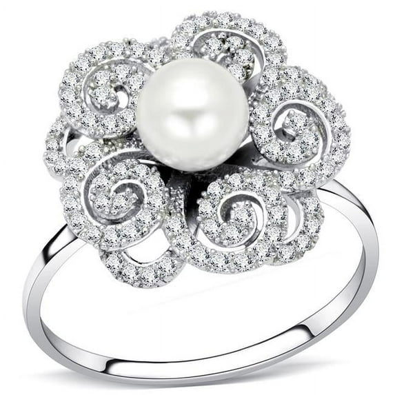 Alamode TS070-6 Women Rhodium 925 Sterling Silver Ring with Synthetic in White - Size 6