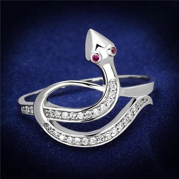 Alamode TS123-7 Rhodium 925 Sterling Silver Ring with AAA Grade CZ, Ruby - Size 7