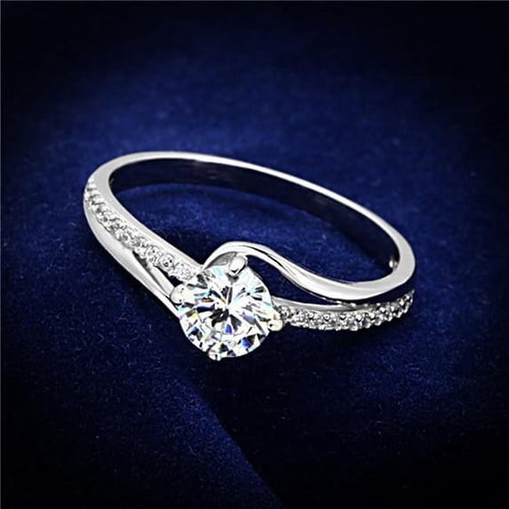 Alamode TS141-6 Women Rhodium 925 Sterling Silver Ring with AAA Grade CZ in Clear - Size 6