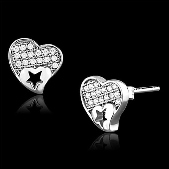 Alamode TS161 Women Rhodium 925 Sterling Silver Earrings with AAA Grade CZ in Clear