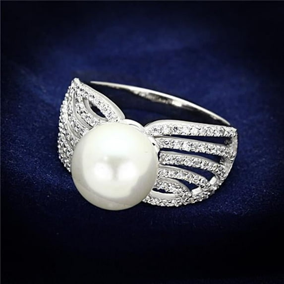 Alamode TS169-8 Women Rhodium 925 Sterling Silver Ring with Synthetic in White - Size 8